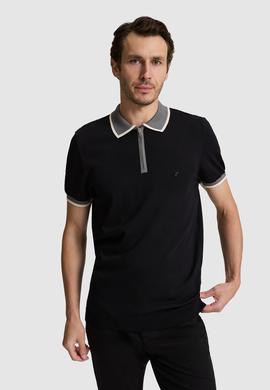 Siyah Slim Fit Fermuarlı Polo Yaka Triko T-shirt