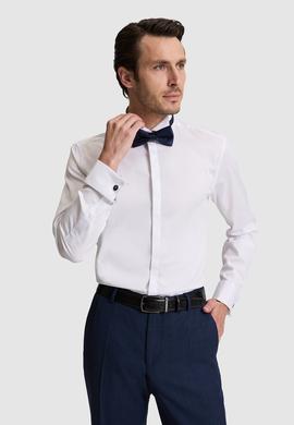Beyaz Slim Fit Pamuk Karışımlı Ata Yaka Smokin Gömlek