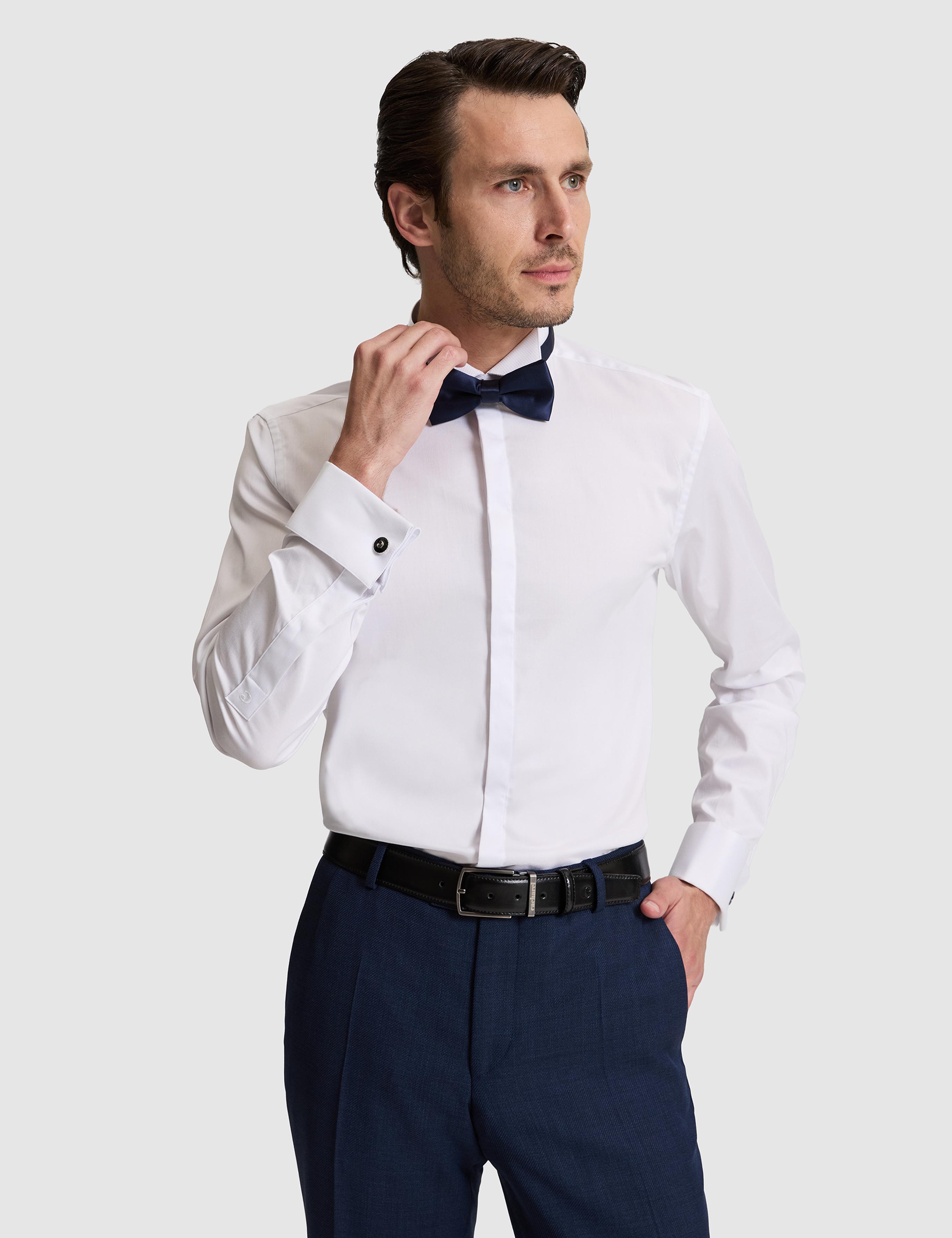 Beyaz Slim Fit Pamuk Karışımlı Ata Yaka Smokin Gömlek - 50324587006