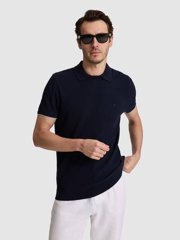 Lacivert Slim Fit Modal Karışımlı Polo Yaka Triko T-shirt