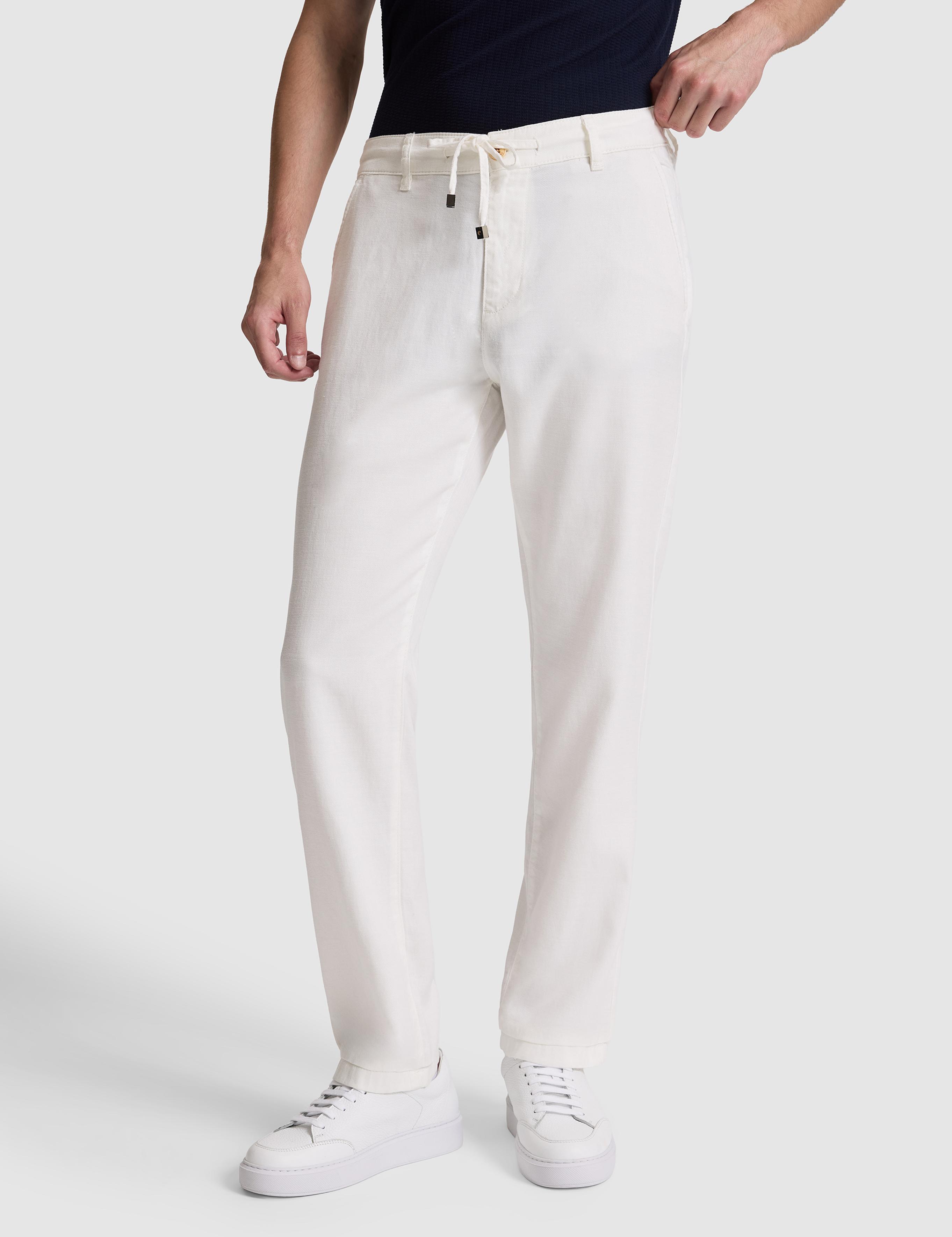 Ekru Relax Fit Beli Bağcıklı Keten Karışımlı Kanvas Pantolon - 50321088013