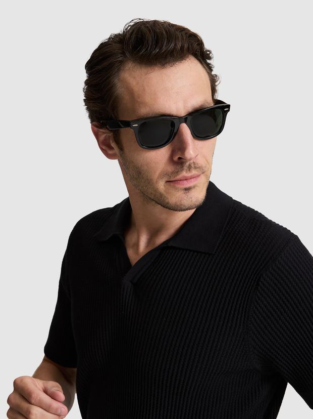 Siyah Slim Fit %100 Pamuk Apaş Yaka Triko T-shirt
