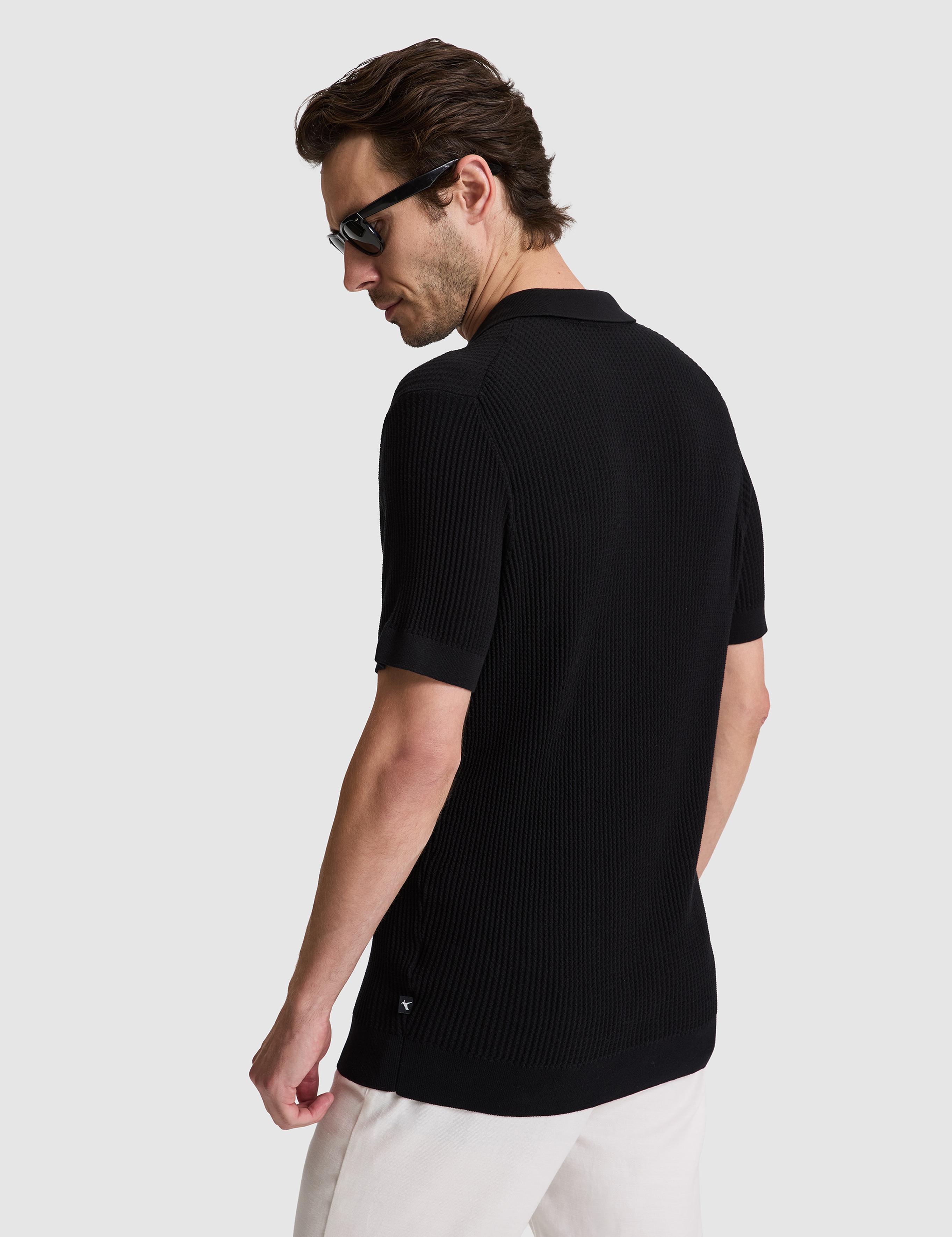 Siyah Slim Fit %100 Pamuk Apaş Yaka Triko T-shirt - 50320580034