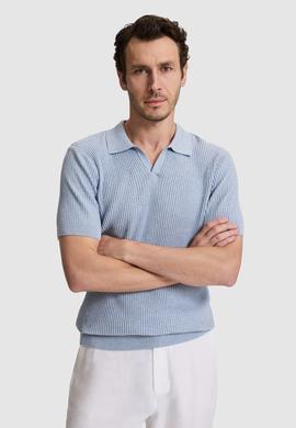 Bebe Mavi Slim Fit %100 Pamuk Apaş Yaka Triko T-shirt