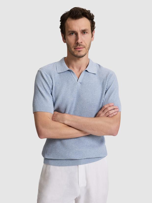 Bebe Mavi Slim Fit %100 Pamuk Apaş Yaka Triko T-shirt