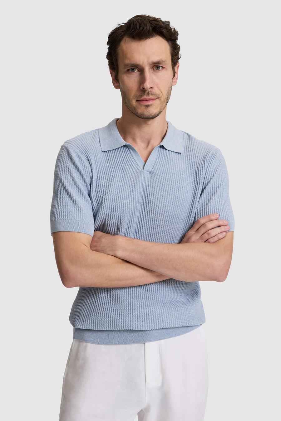 Bebe Mavi Slim Fit %100 Pamuk Apaş Yaka Triko T-shirt - 50320580021