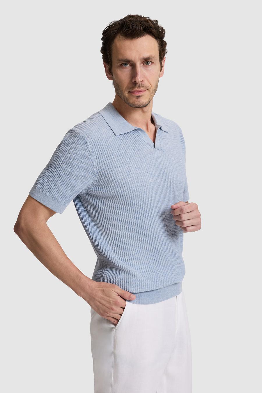 Bebe Mavi Slim Fit %100 Pamuk Apaş Yaka Triko T-shirt - 50320580021