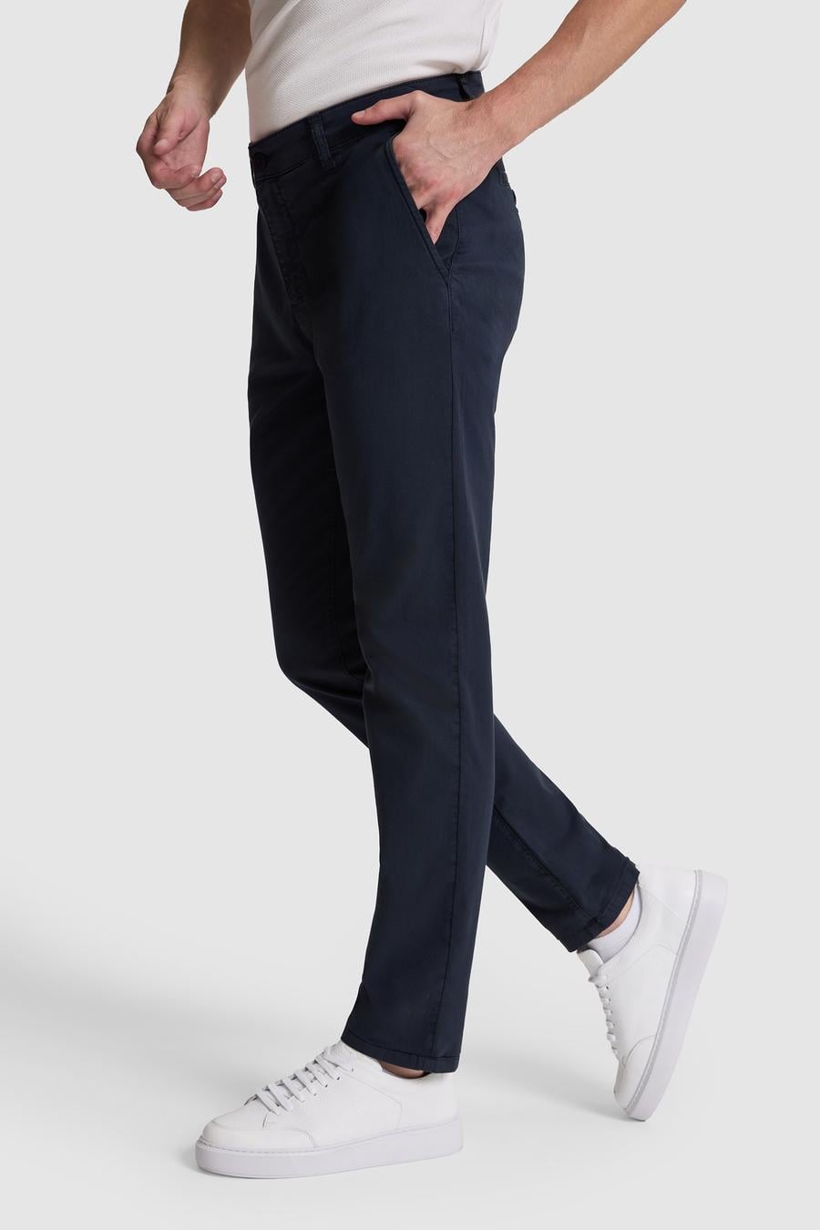 Lacivert Slim Fit Pamuk Karışımlı Kanvas Pantolon - 50328226063