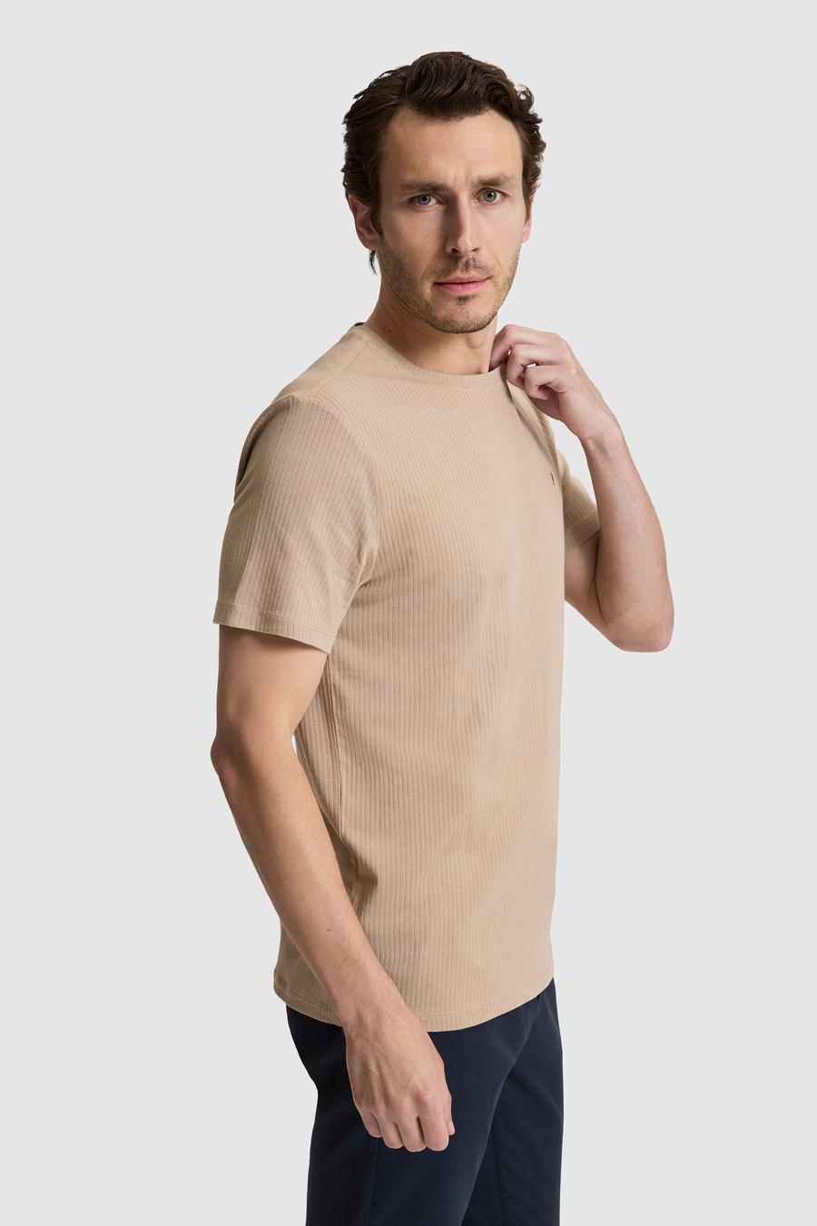 Vizon Regular Fit Pamuk Karışımlı Çizgili Bisiklet Yaka T-shirt - 50320530001