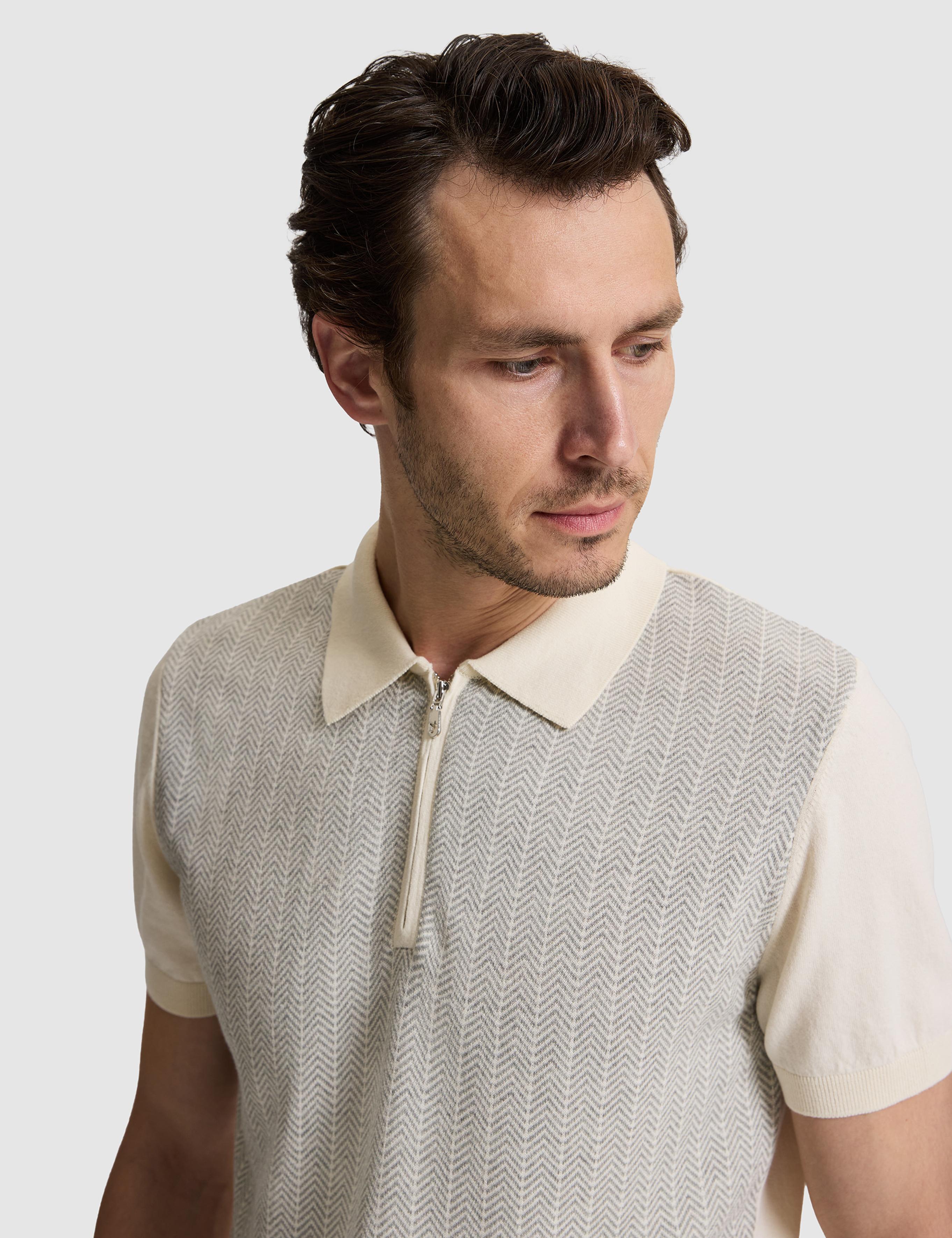 Açık Gri Slim Fit %100 Pamuk Fermuarlı Polo Yaka Triko T-shirt - 50320671010