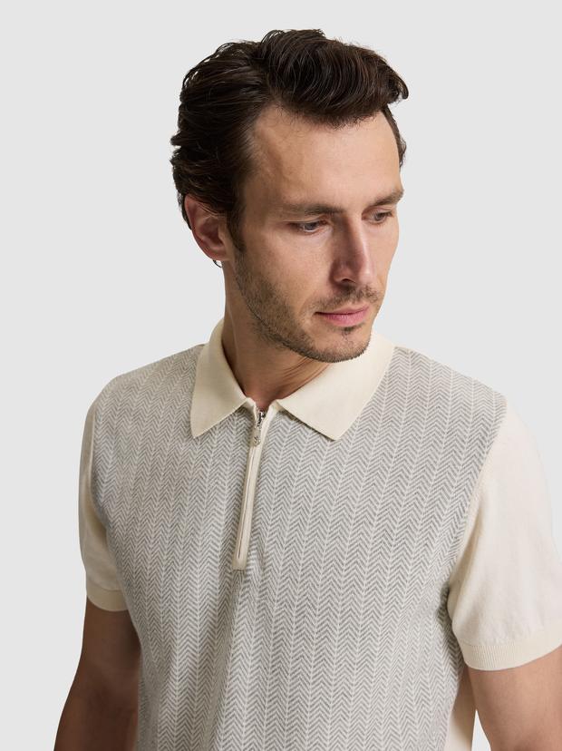 Açık Gri Slim Fit %100 Pamuk Fermuarlı Polo Yaka Triko T-shirt