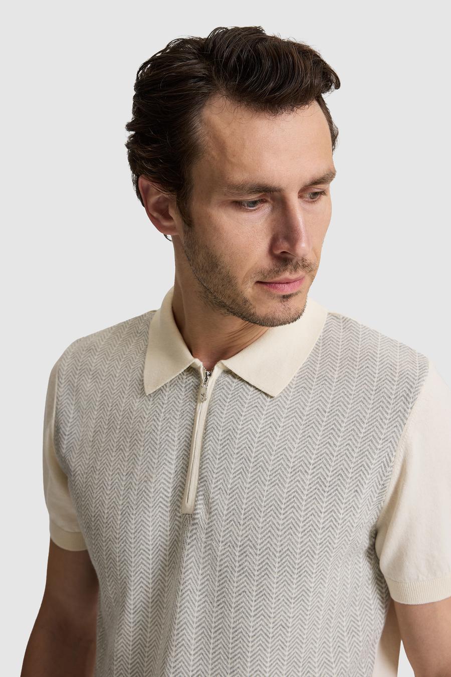 Açık Gri Slim Fit %100 Pamuk Fermuarlı Polo Yaka Triko T-shirt - 50320671010