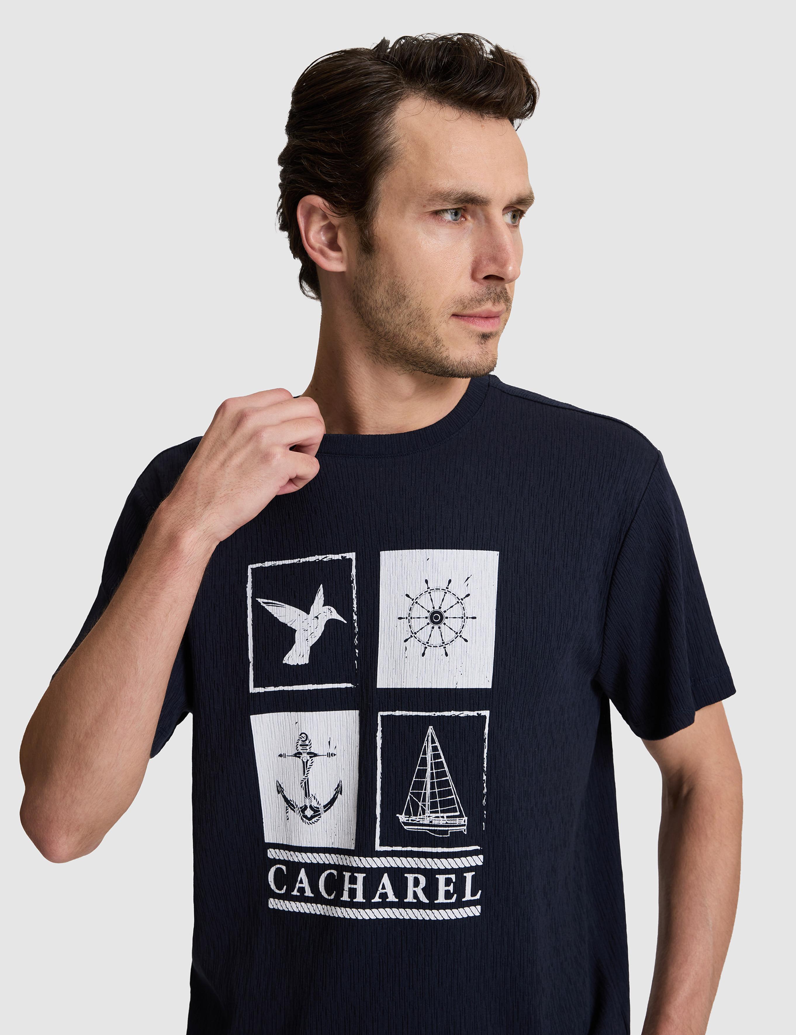 Lacivert Regular Fit Baskılı Pamuk Karışımlı Bisiklet Yaka T-shirt - 50320529023