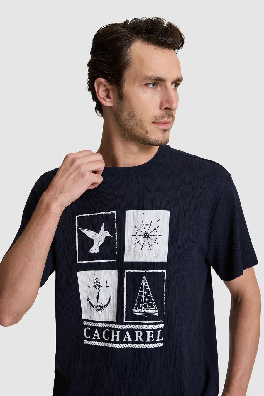 Lacivert Regular Fit Baskılı Pamuk Karışımlı Bisiklet Yaka T-shirt - 50320529023
