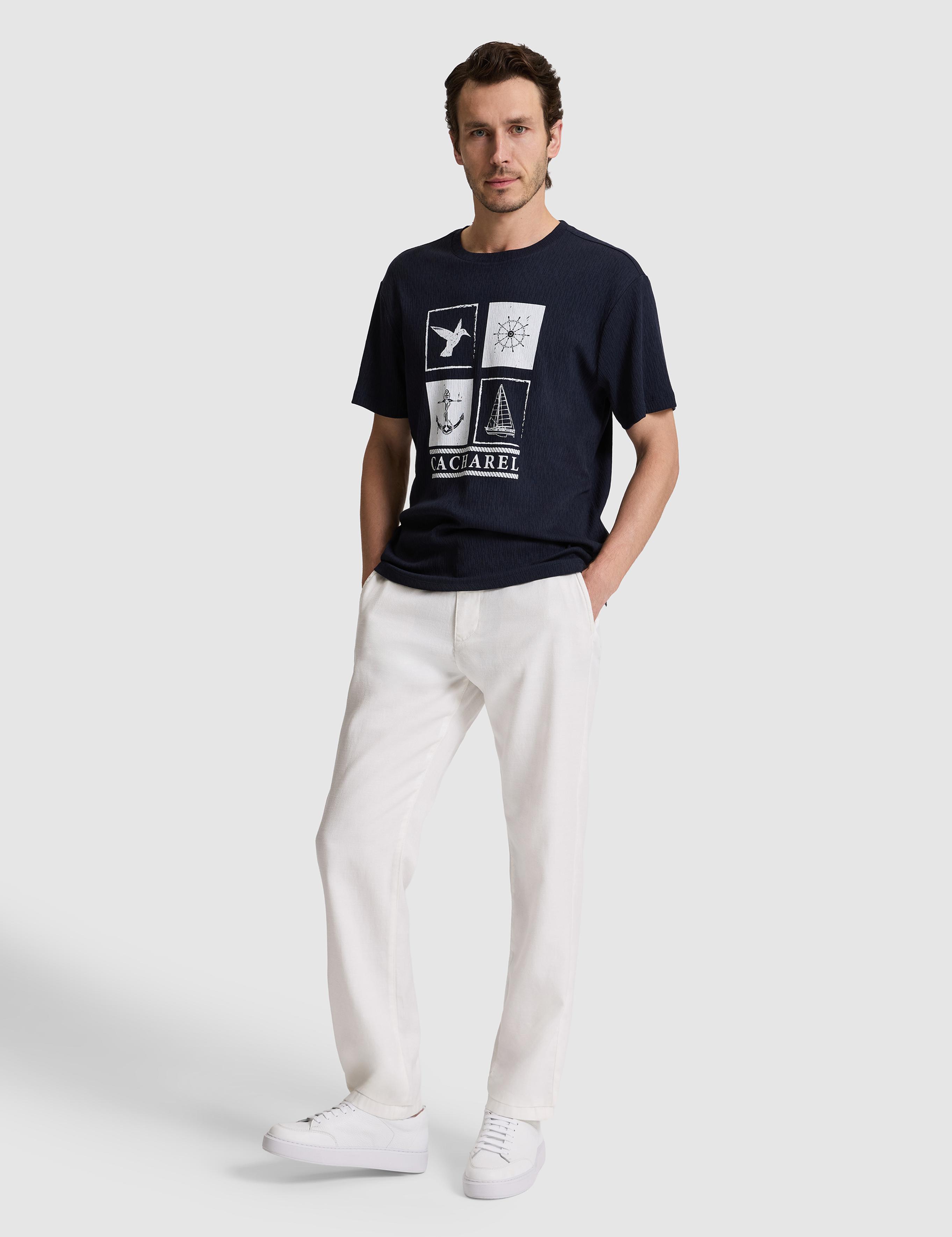 Lacivert Regular Fit Baskılı Pamuk Karışımlı Bisiklet Yaka T-shirt - 50320529023