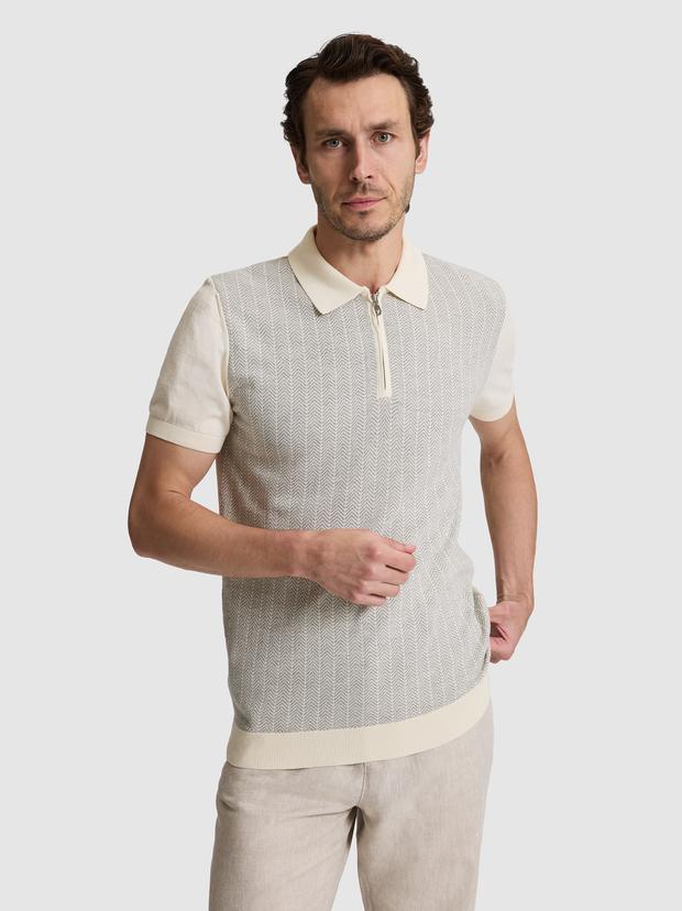 Açık Gri Slim Fit %100 Pamuk Fermuarlı Polo Yaka Triko T-shirt