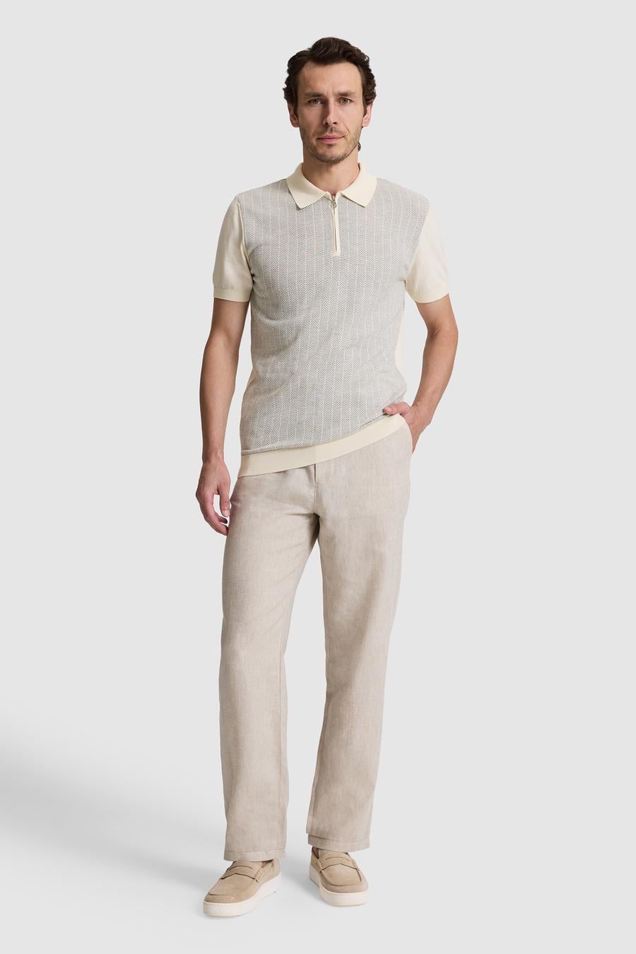 Açık Gri Slim Fit %100 Pamuk Fermuarlı Polo Yaka Triko T-shirt - 50320671010