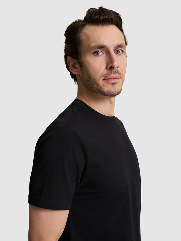 Siyah Slim Fit Pamuk Karışımlı Bisiklet Yaka Basic T-shirt