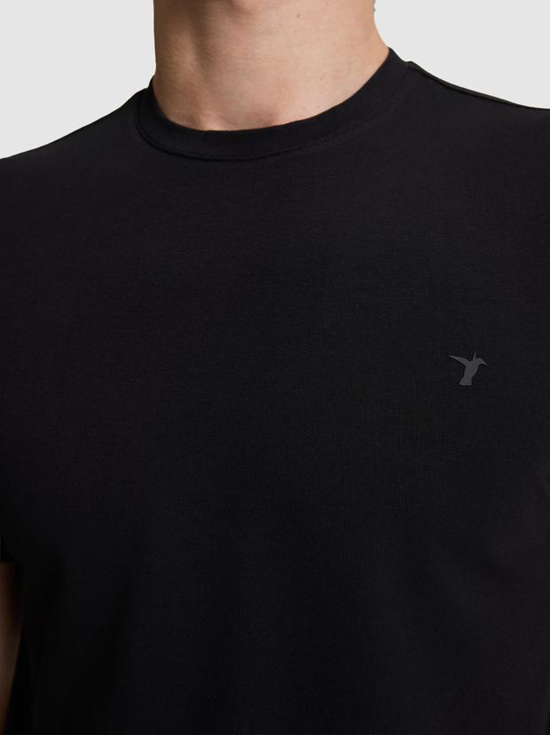 Siyah Slim Fit Pamuk Karışımlı Bisiklet Yaka Basic T-shirt