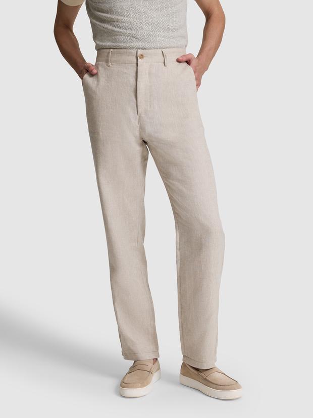 Bej Loose Fit %100 Keten Kanvas Pantolon