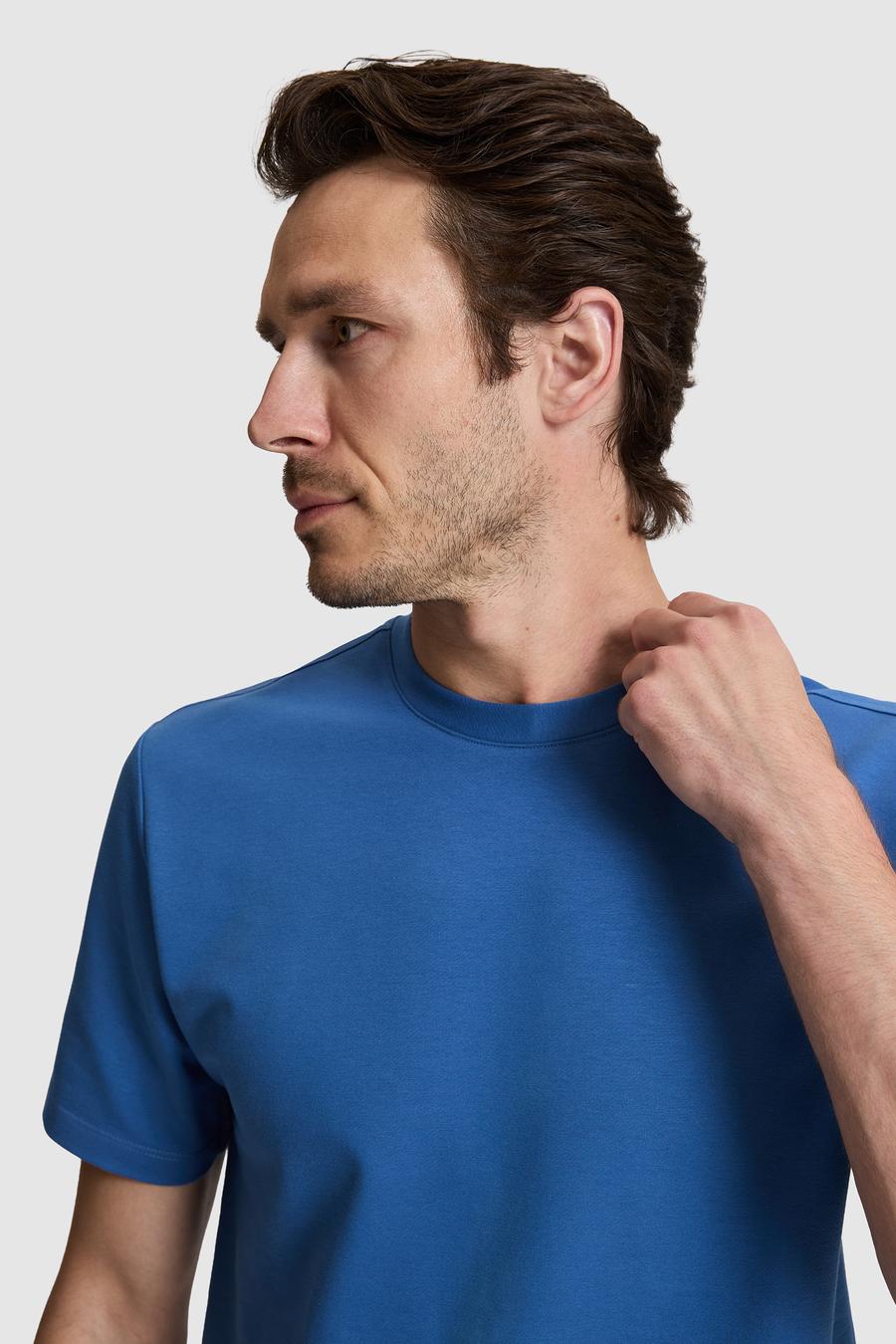İndigo Regular Fit Pamuk Karışımlı Bisiklet Yaka T-shirt - 50328348020