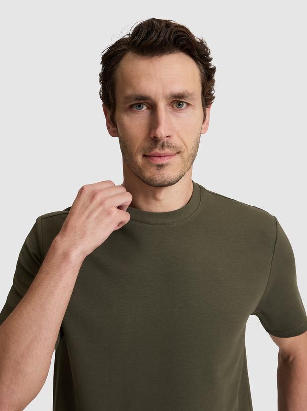 Haki Regular Fit Pamuk Karışımlı Bisiklet Yaka T-shirt