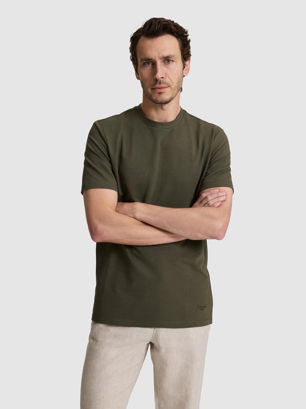 Haki Regular Fit Pamuk Karışımlı Bisiklet Yaka T-shirt