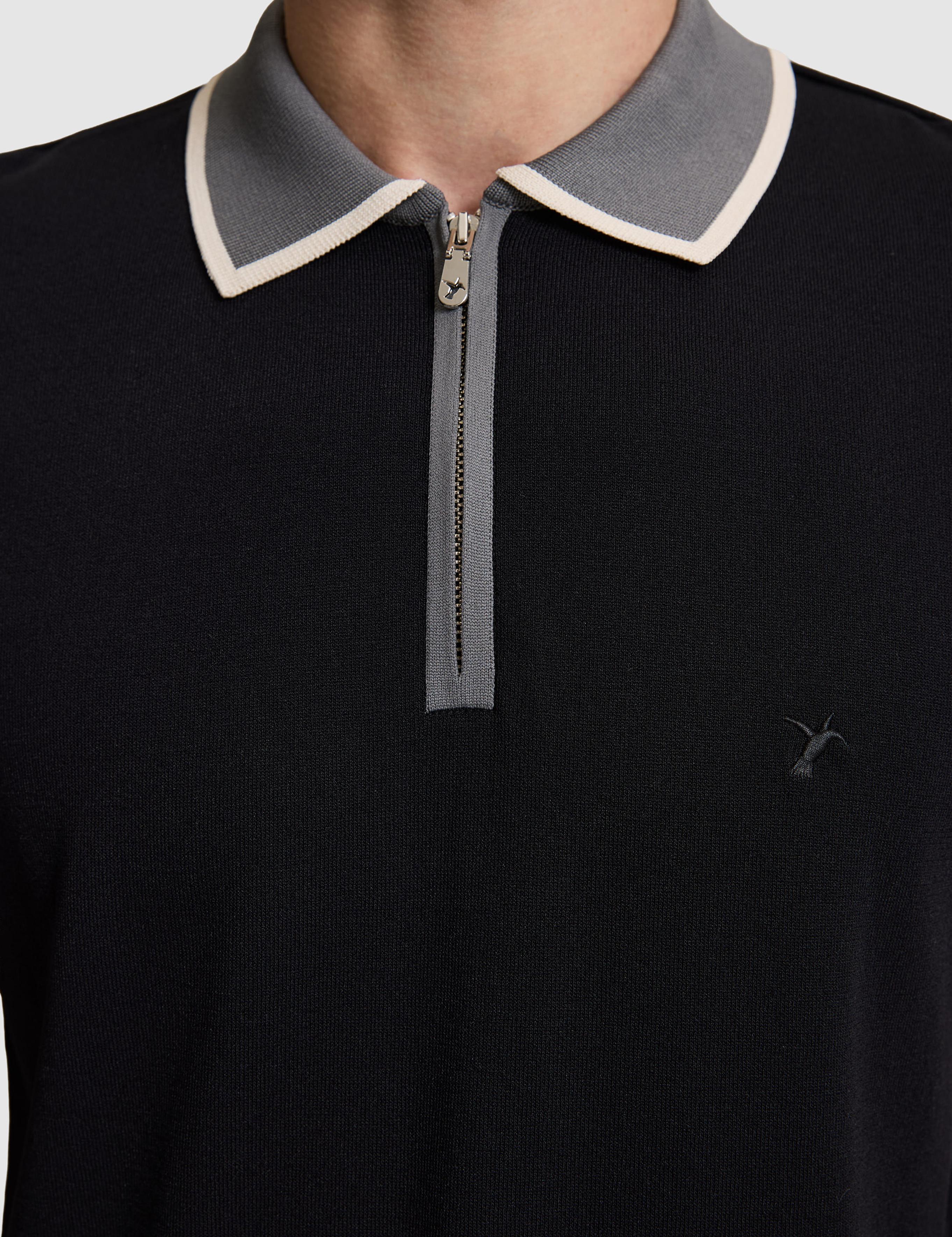 Siyah Slim Fit Fermuarlı Polo Yaka Triko T-shirt - 50326034041