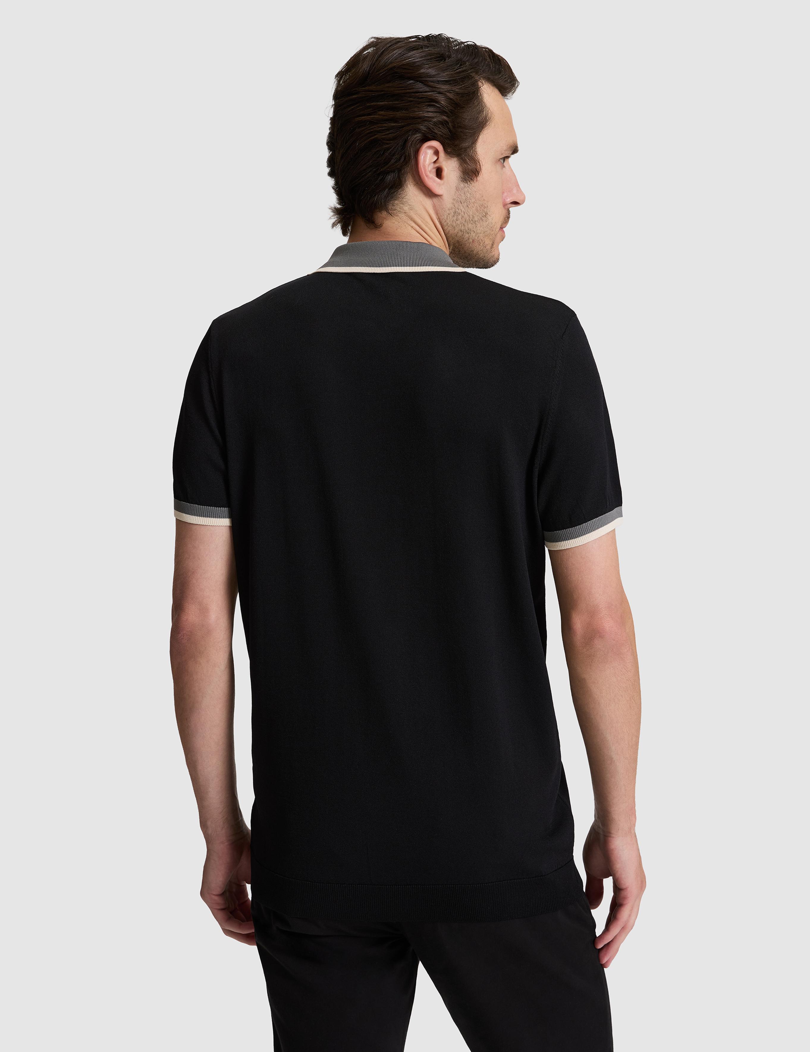 Siyah Slim Fit Fermuarlı Polo Yaka Triko T-shirt - 50326034041