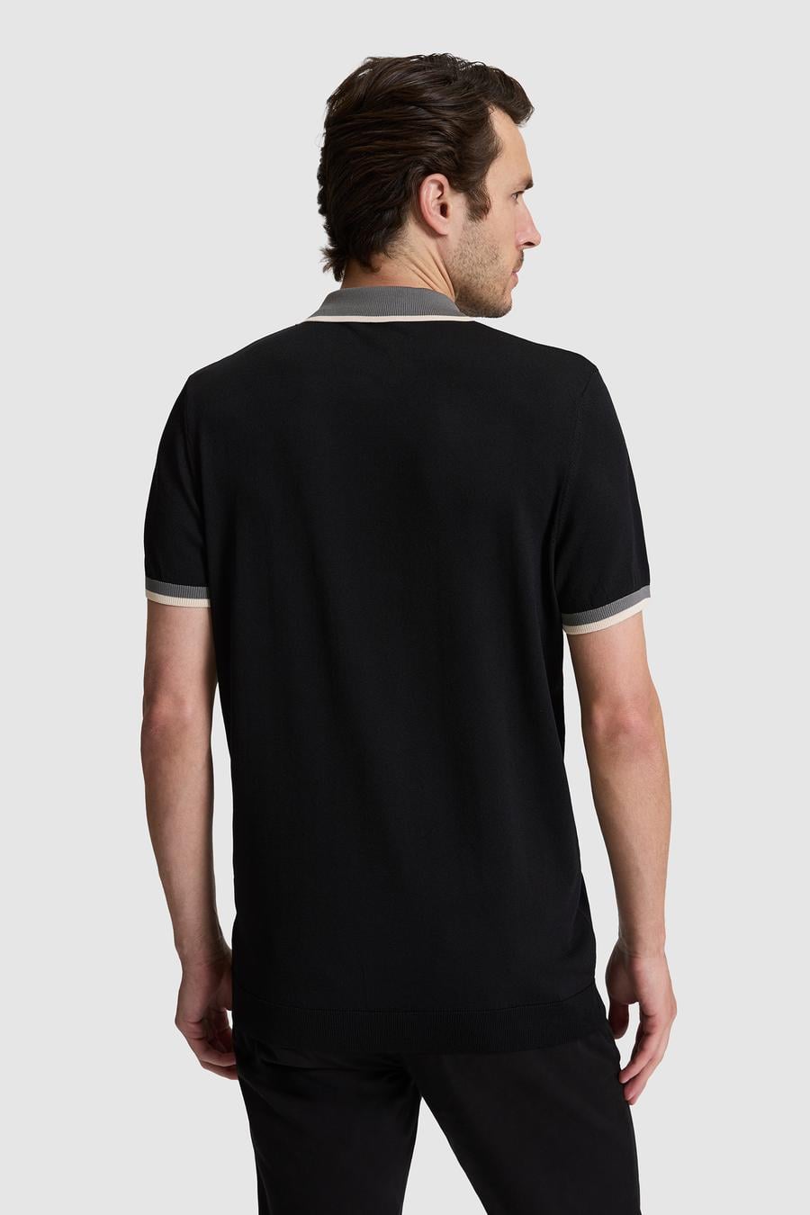Siyah Slim Fit Fermuarlı Polo Yaka Triko T-shirt - 50326034041