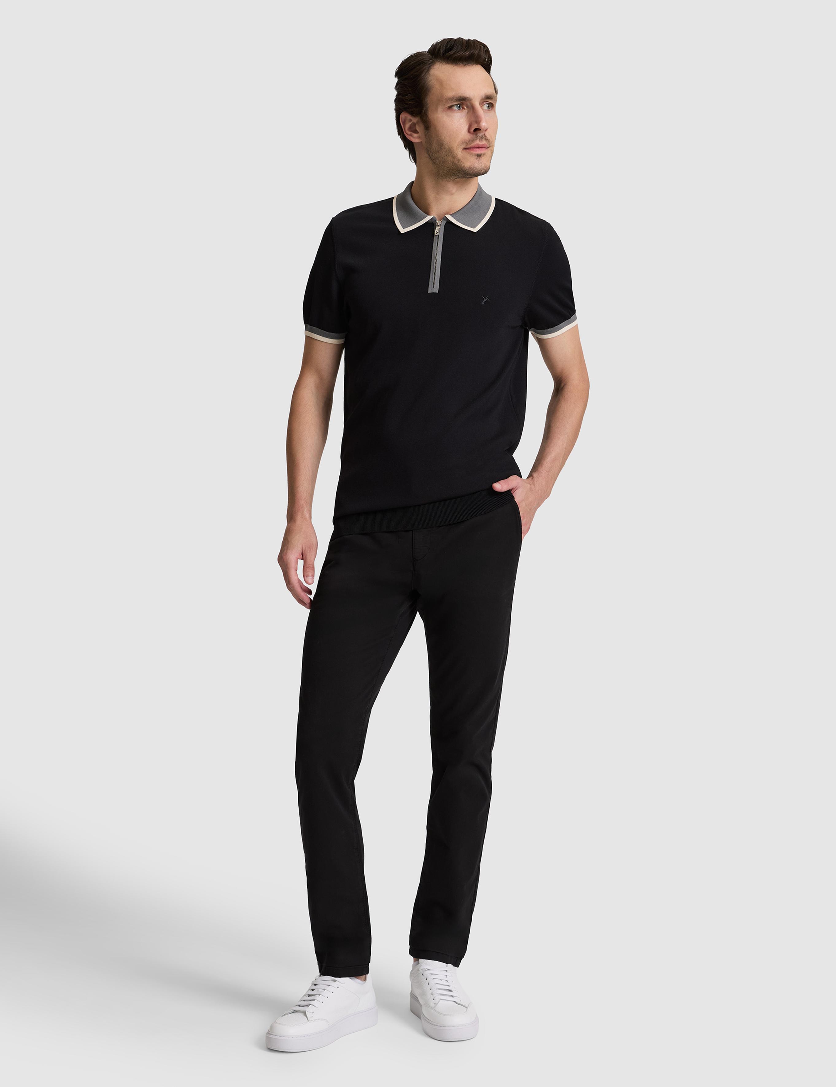 Siyah Slim Fit Fermuarlı Polo Yaka Triko T-shirt - 50326034041