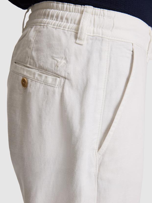 Ekru Relax Fit Beli Bağcıklı Keten Karışımlı Kanvas Pantolon