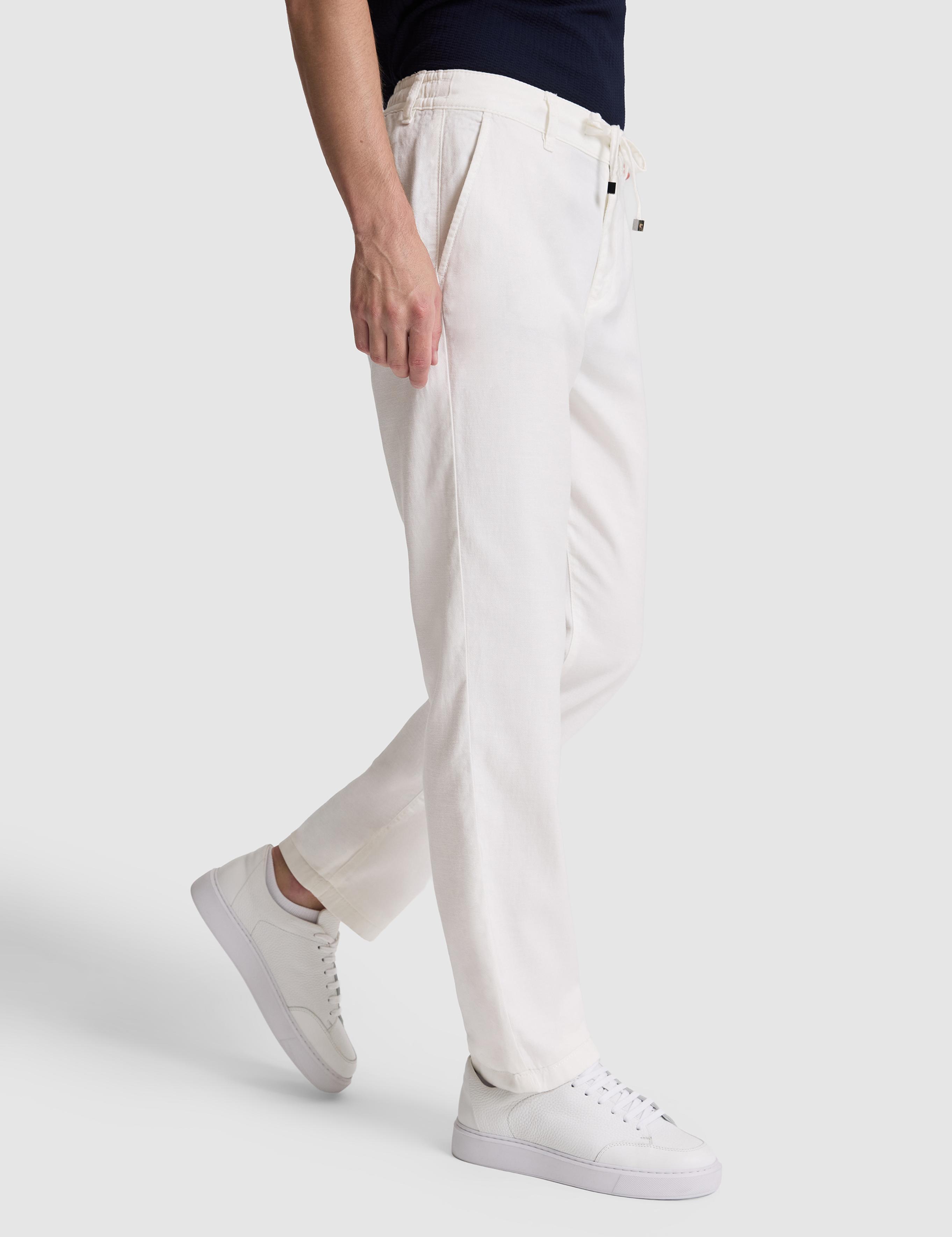 Ekru Relax Fit Beli Bağcıklı Keten Karışımlı Kanvas Pantolon - 50321088013