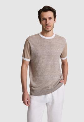 Vizon Regular Fit Bisiklet Yaka Keten Karışımlı  Triko T-shirt