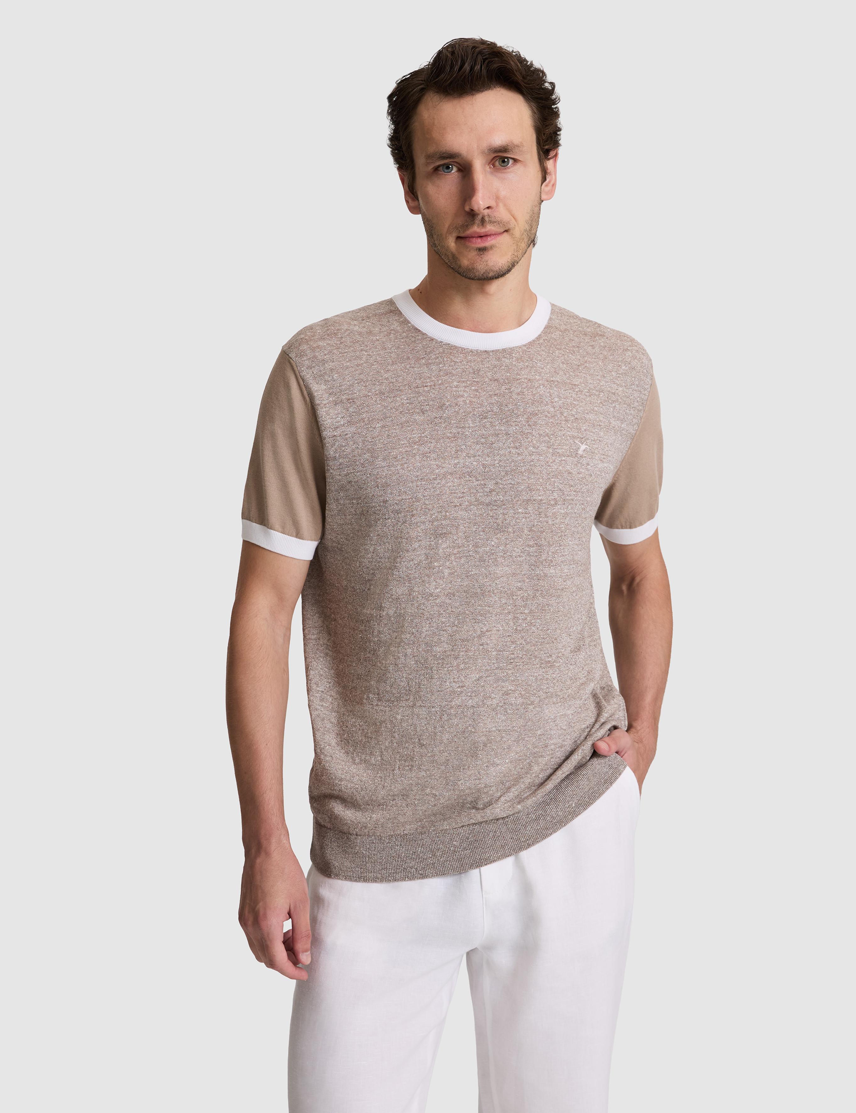 Vizon Regular Fit Bisiklet Yaka Keten Karışımlı  Triko T-shirt - 50320667012