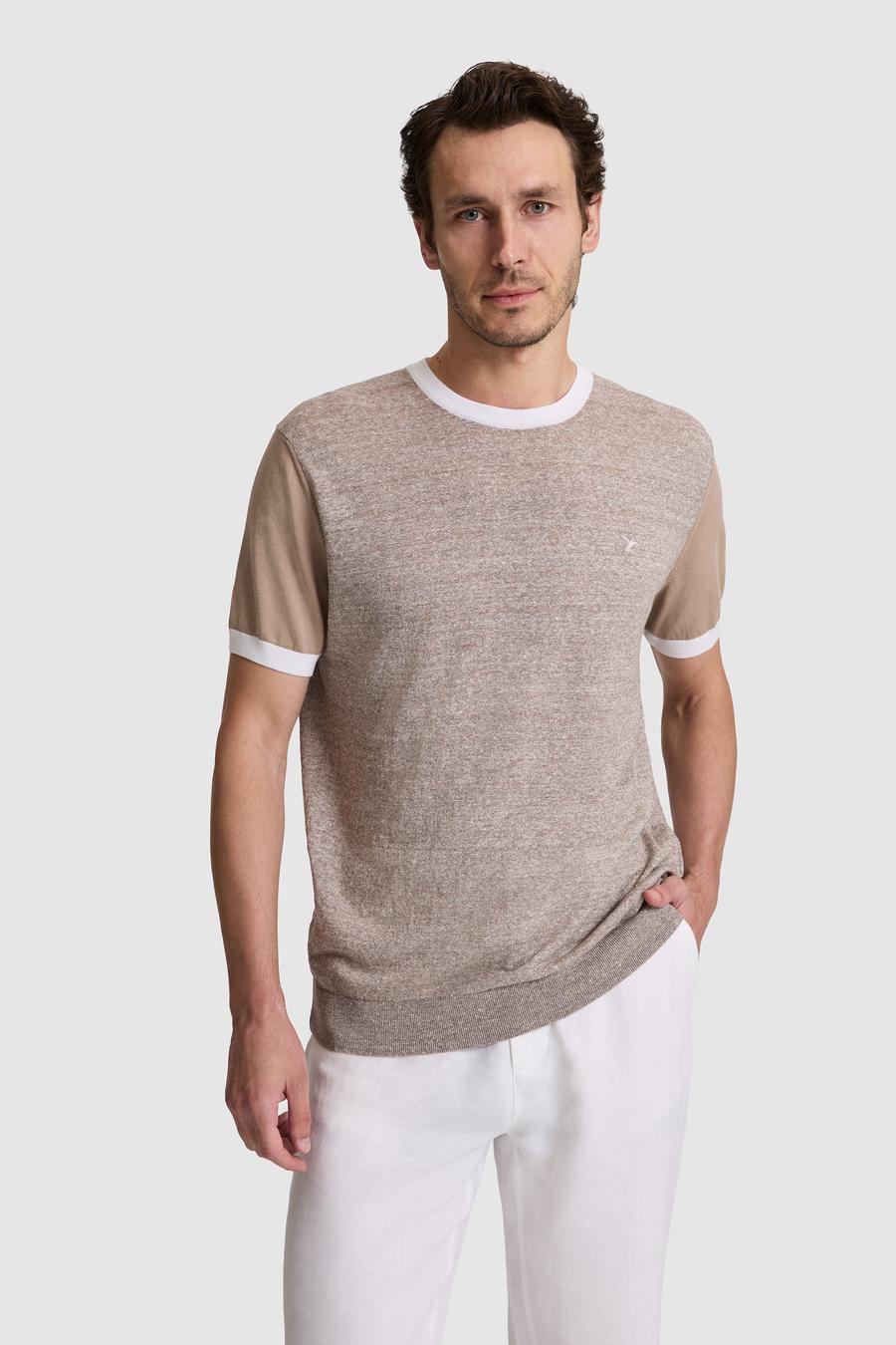 Vizon Regular Fit Bisiklet Yaka Keten Karışımlı  Triko T-shirt - 50320667012