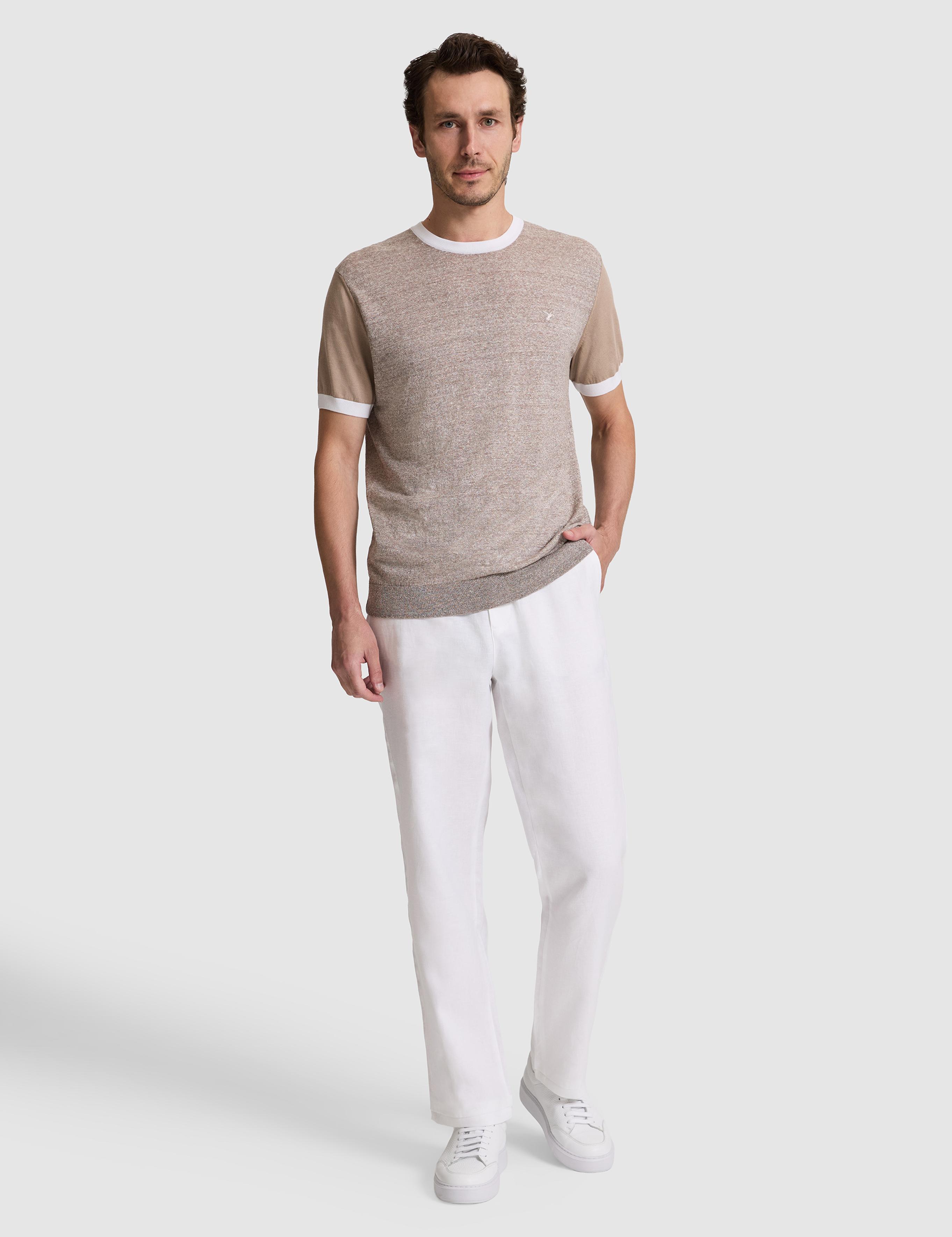 Vizon Regular Fit Bisiklet Yaka Keten Karışımlı  Triko T-shirt - 50320667012