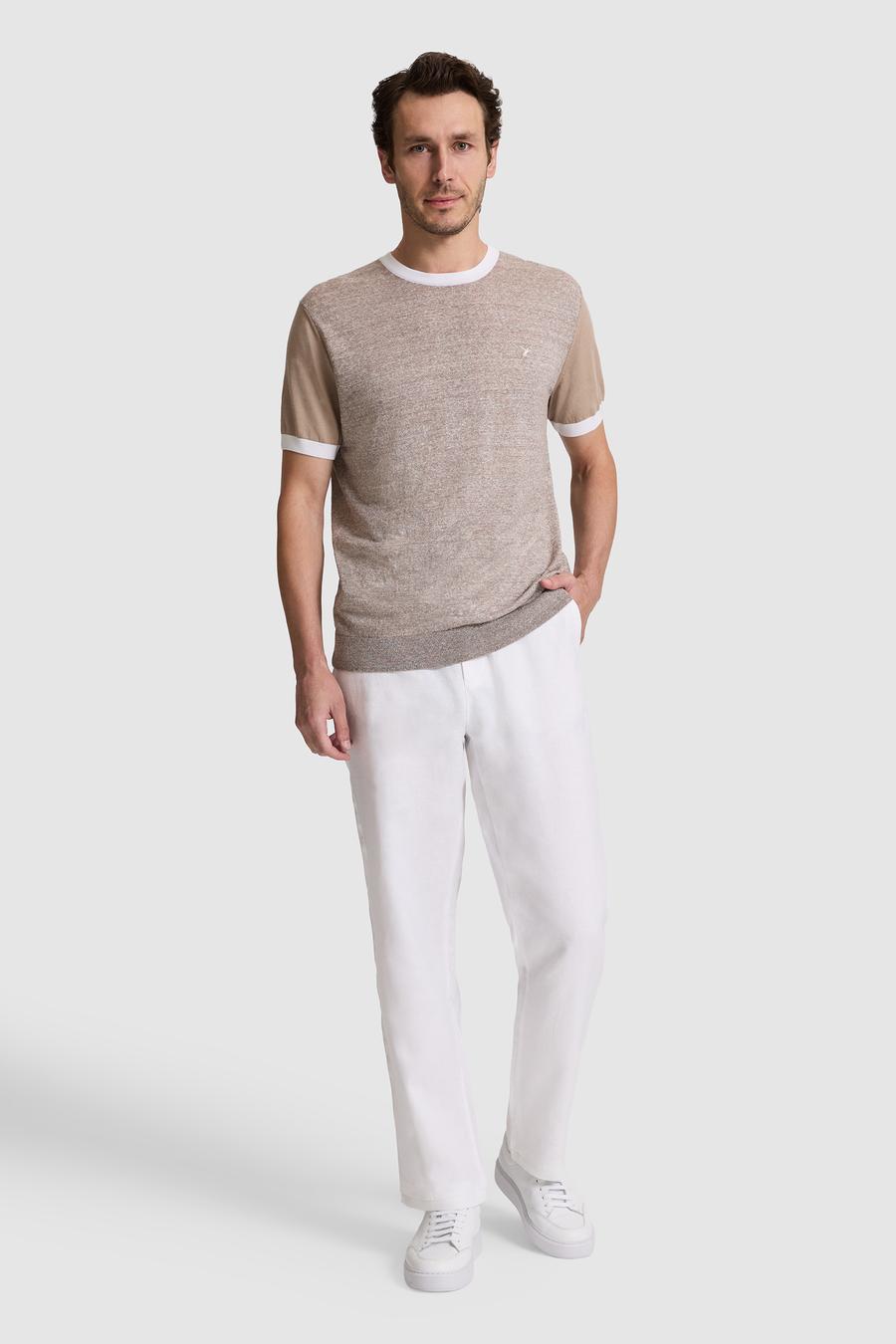 Vizon Regular Fit Bisiklet Yaka Keten Karışımlı  Triko T-shirt - 50320667012