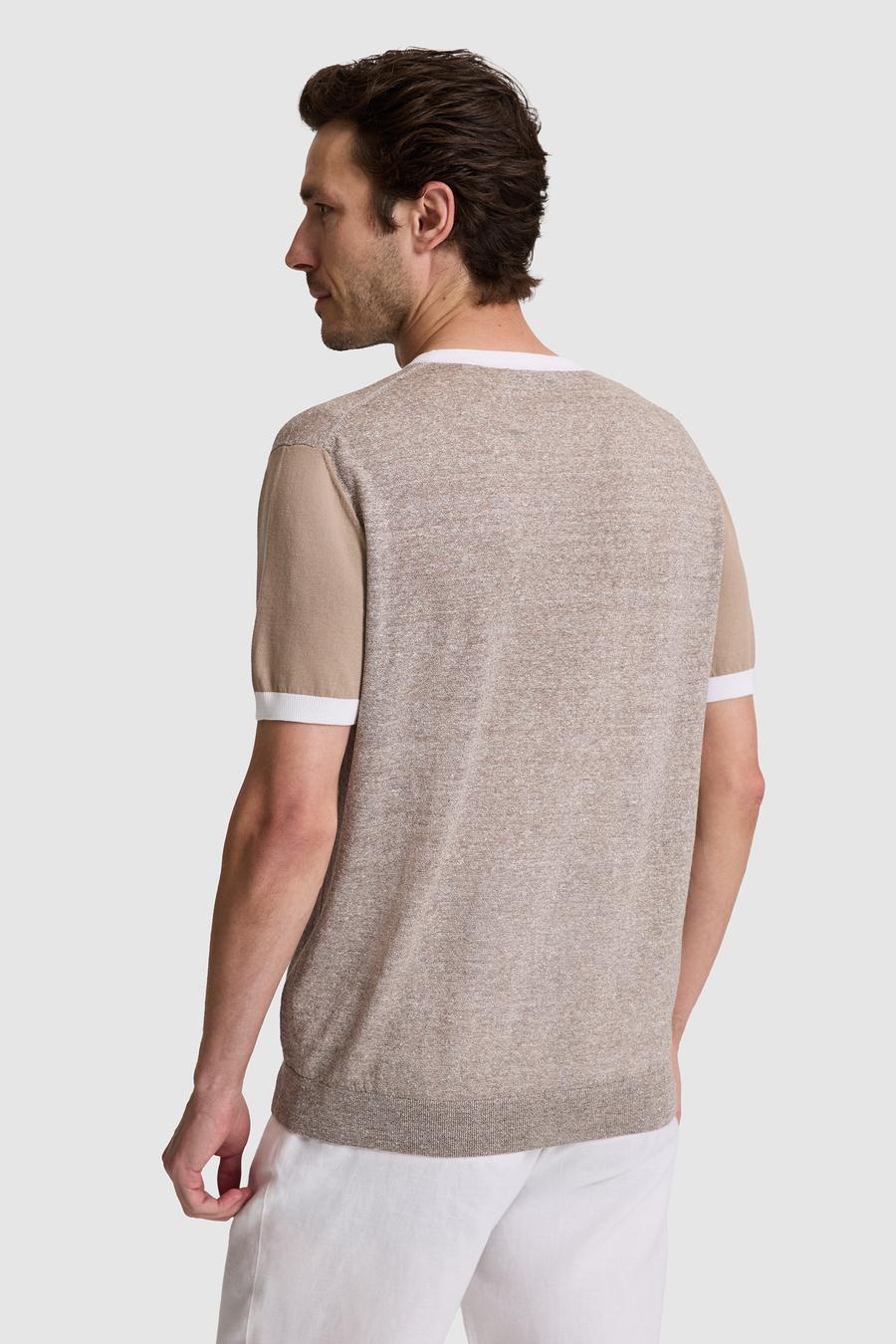 Vizon Regular Fit Bisiklet Yaka Keten Karışımlı  Triko T-shirt - 50320667012