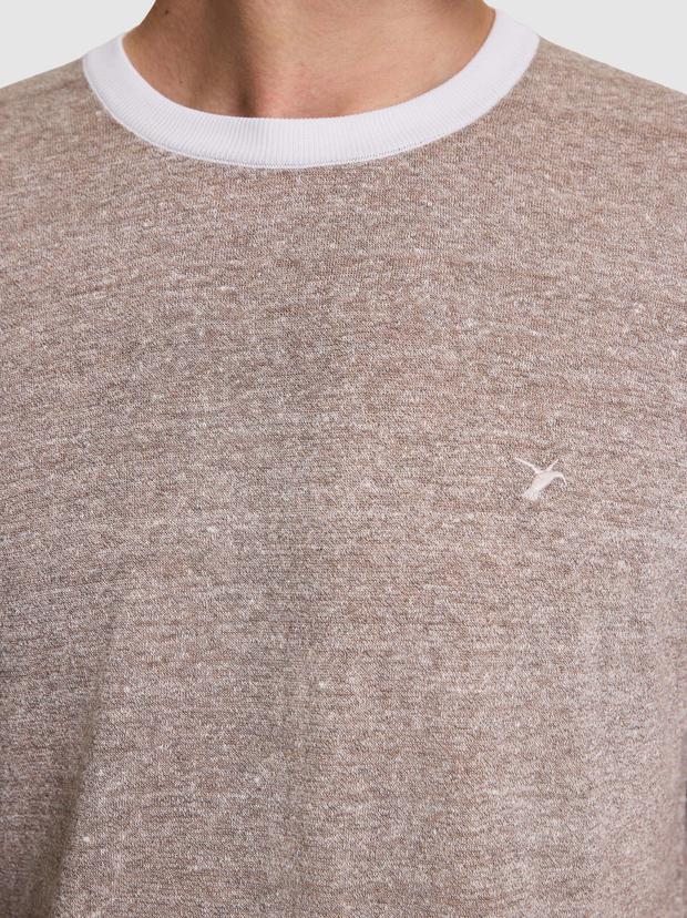 Vizon Regular Fit Bisiklet Yaka Keten Karışımlı  Triko T-shirt