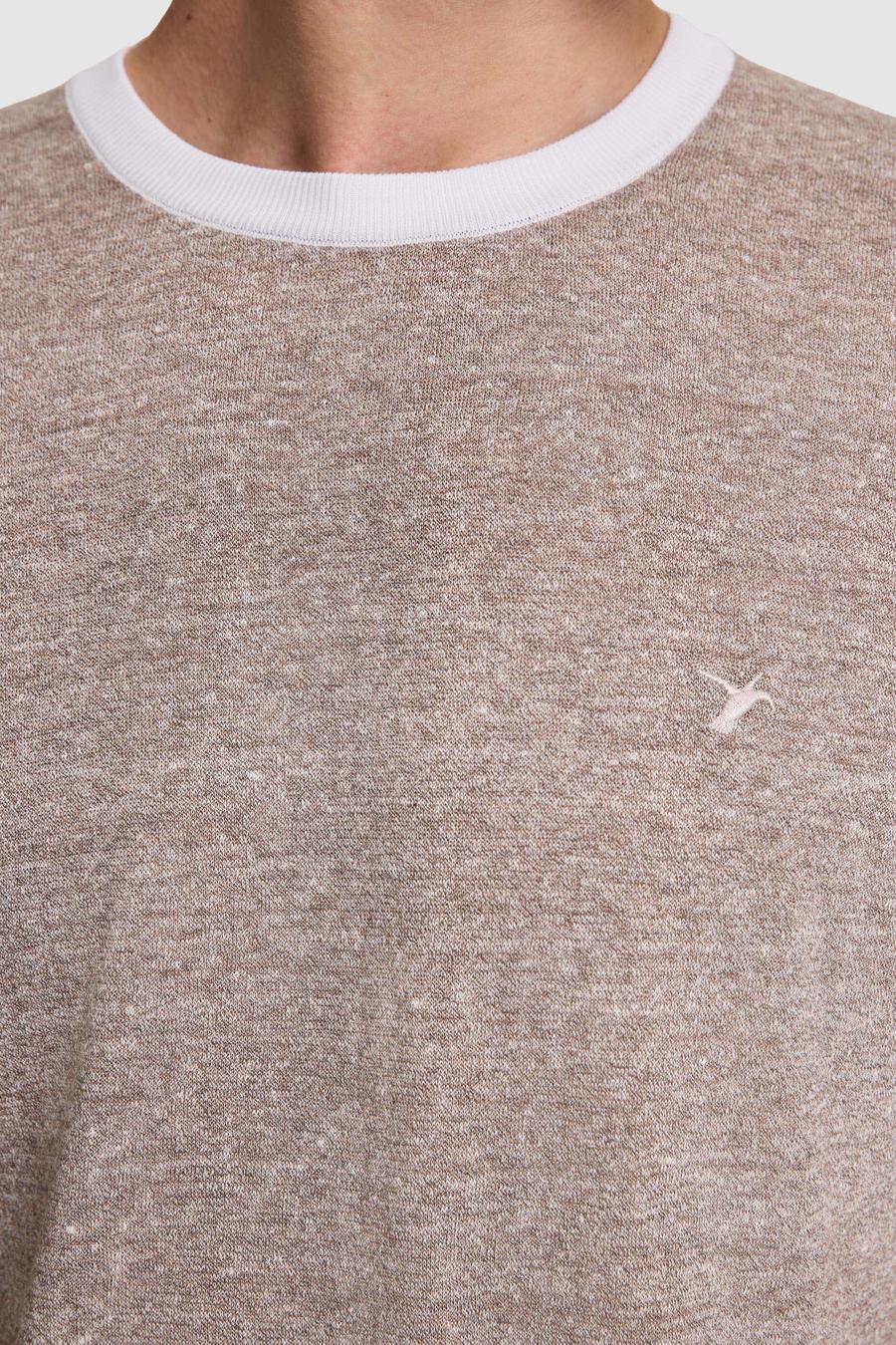 Vizon Regular Fit Bisiklet Yaka Keten Karışımlı  Triko T-shirt - 50320667012