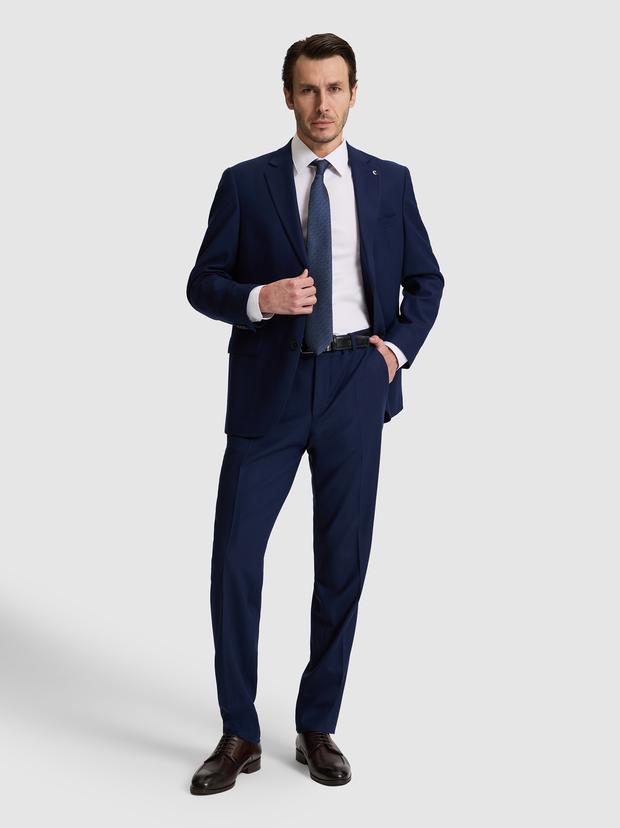 Lacivert Slim Fit Mono Yaka Yün Karışımlı Takım Elbise