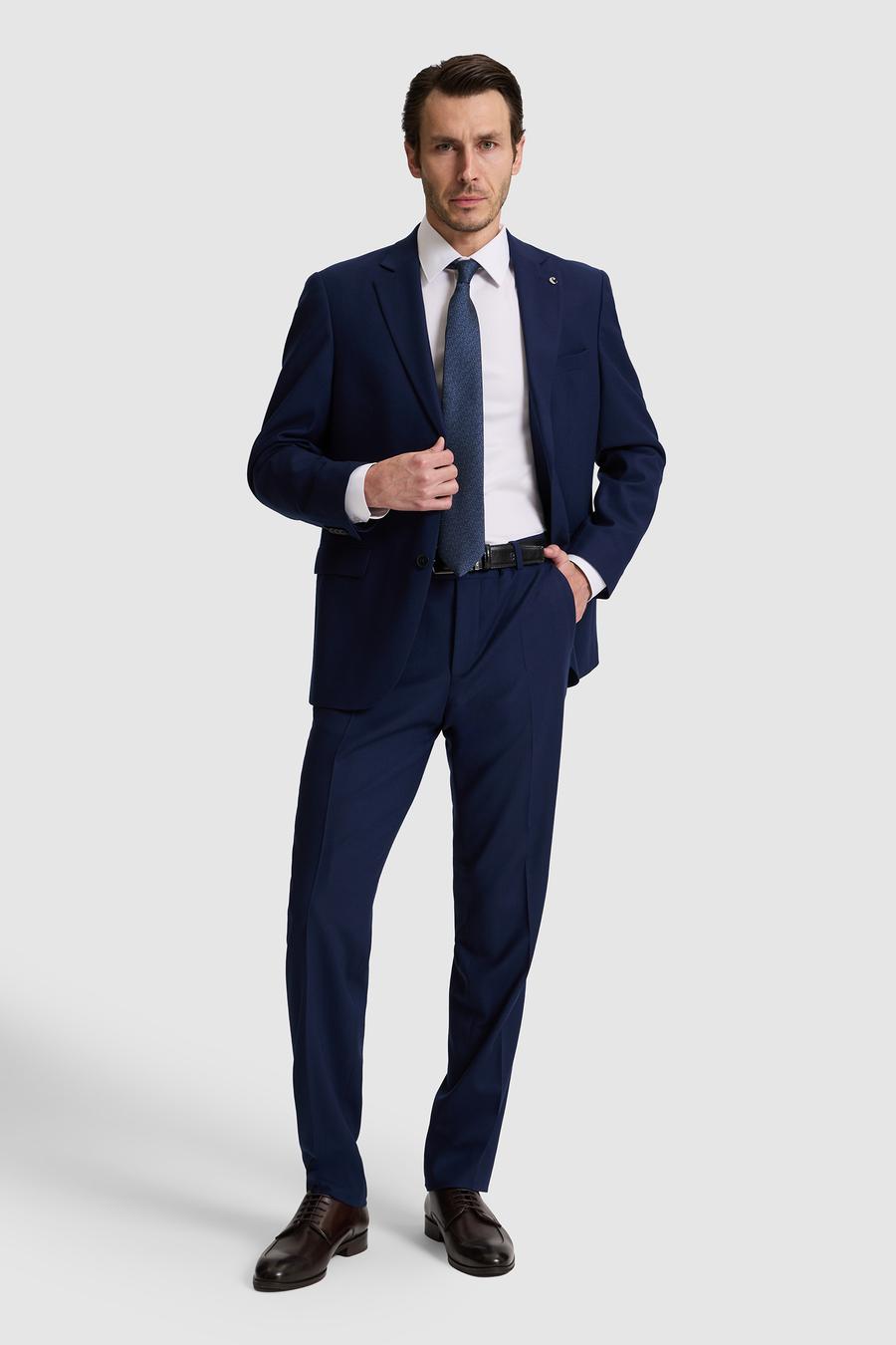 Lacivert Slim Fit Mono Yaka Yün Karışımlı Takım Elbise - 50324839008
