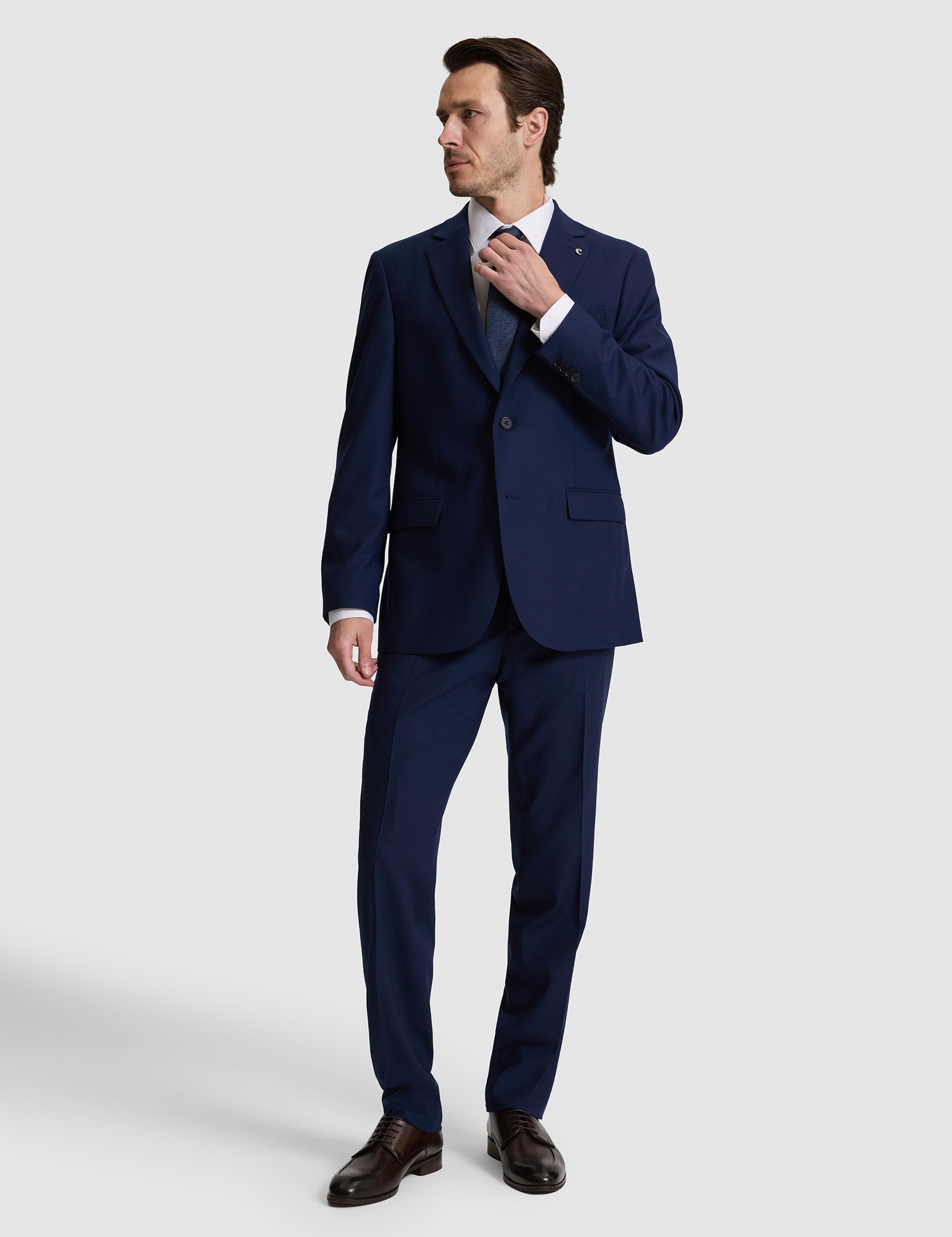 Lacivert Slim Fit Mono Yaka Yün Karışımlı Takım Elbise - 50324839008
