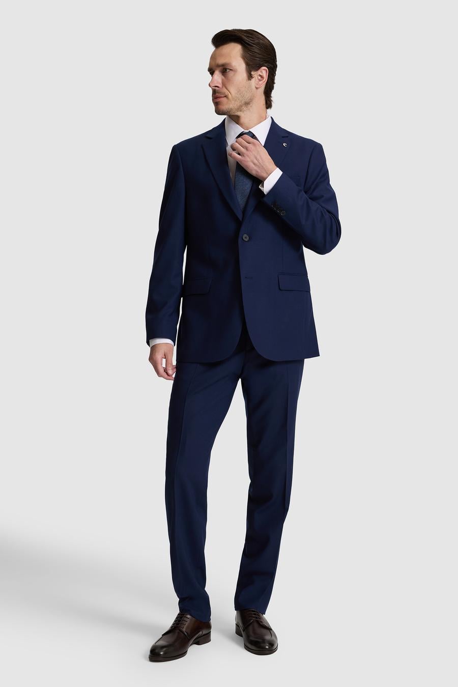 Lacivert Slim Fit Mono Yaka Yün Karışımlı Takım Elbise - 50324839008
