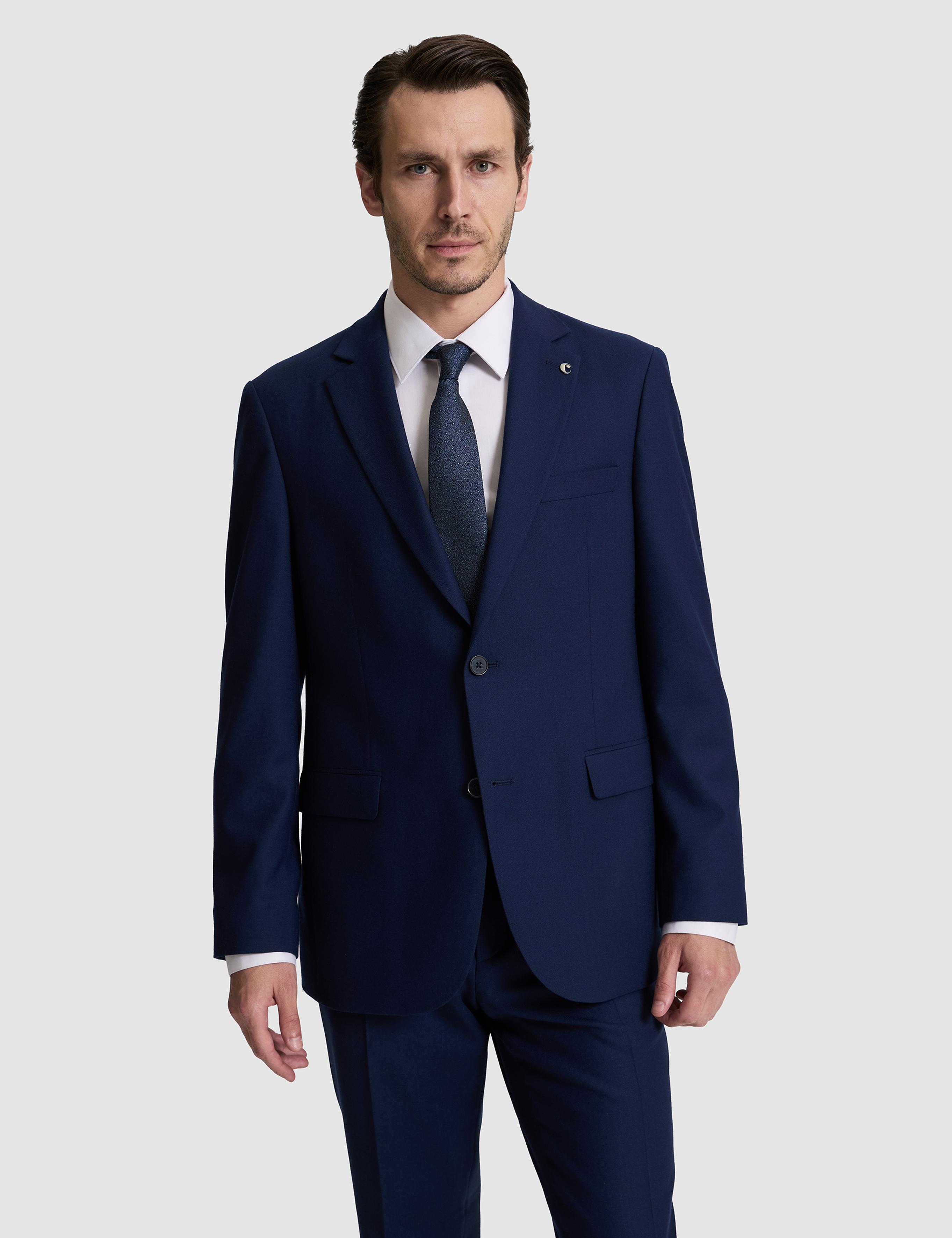 Lacivert Slim Fit Mono Yaka Yün Karışımlı Takım Elbise - 50324839008