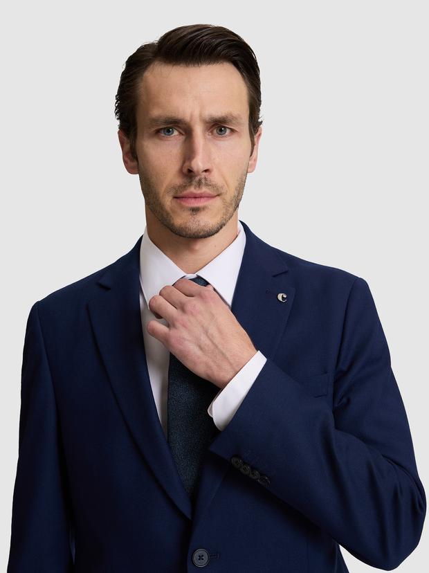 Lacivert Slim Fit Mono Yaka Yün Karışımlı Takım Elbise