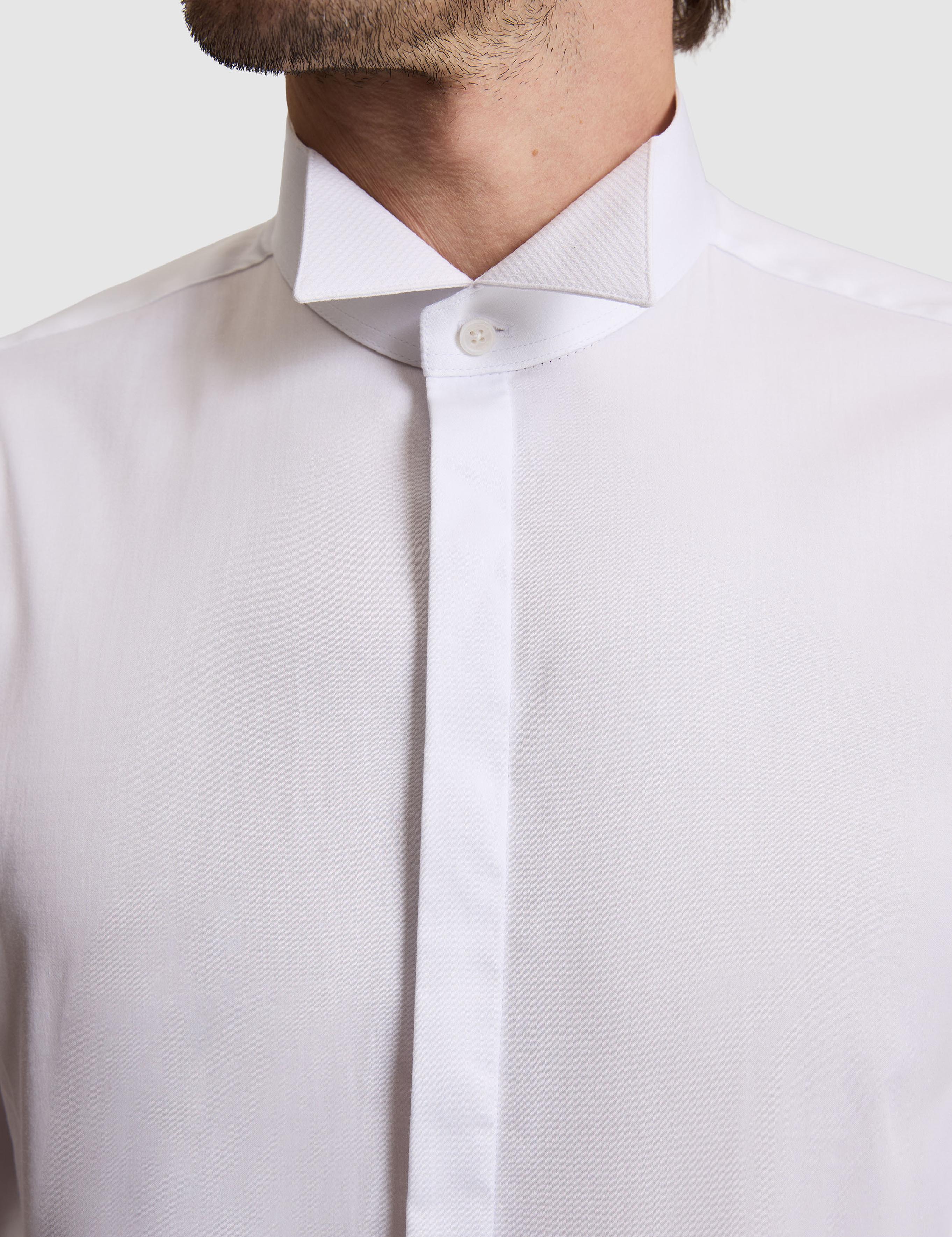 Beyaz Slim Fit Pamuk Karışımlı Ata Yaka Smokin Gömlek - 50324587006