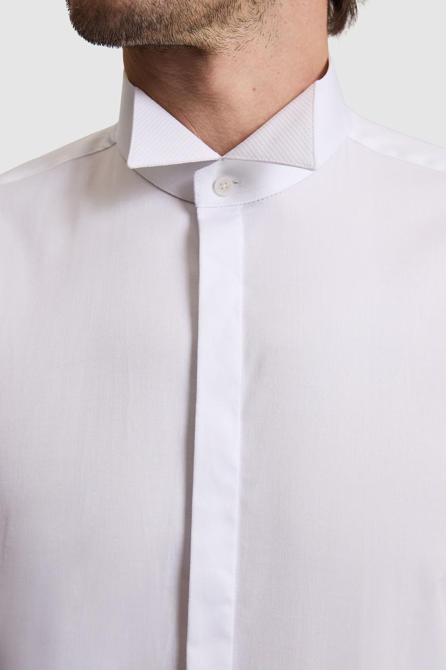 Beyaz Slim Fit Pamuk Karışımlı Ata Yaka Smokin Gömlek - 50324587006