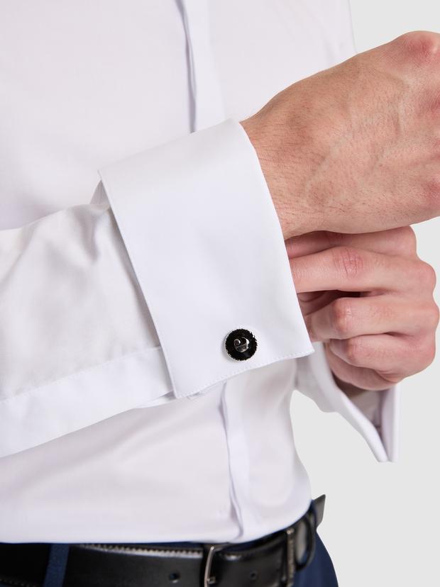 Beyaz Slim Fit Pamuk Karışımlı Ata Yaka Smokin Gömlek